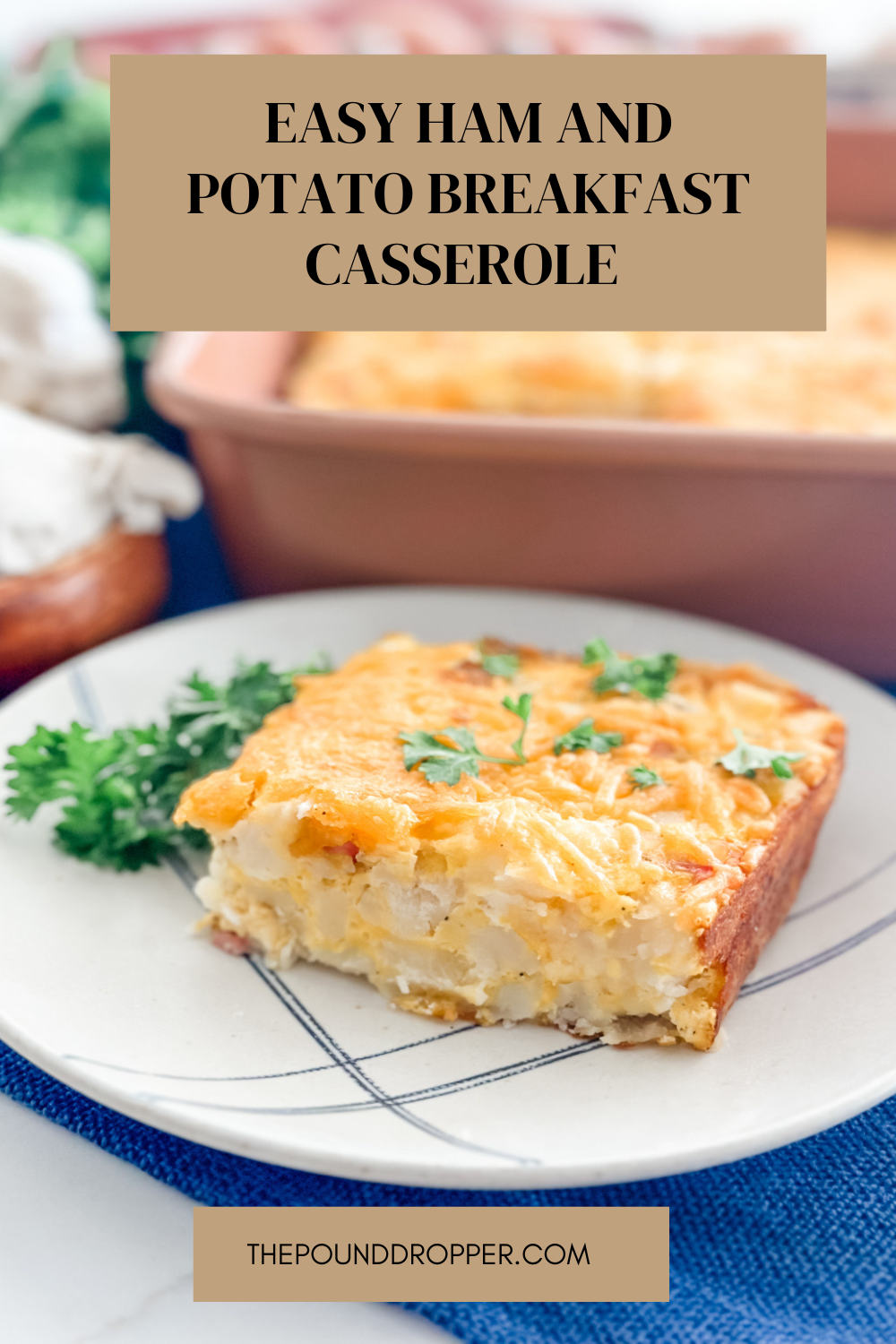 This Easy Ham and Potato Breakfast Casserole made with hash browns, ham, and cheese is a crowd pleaser! We look forward to eating every holiday at our house. Extremely delicious and easy to make!  via @pounddropper