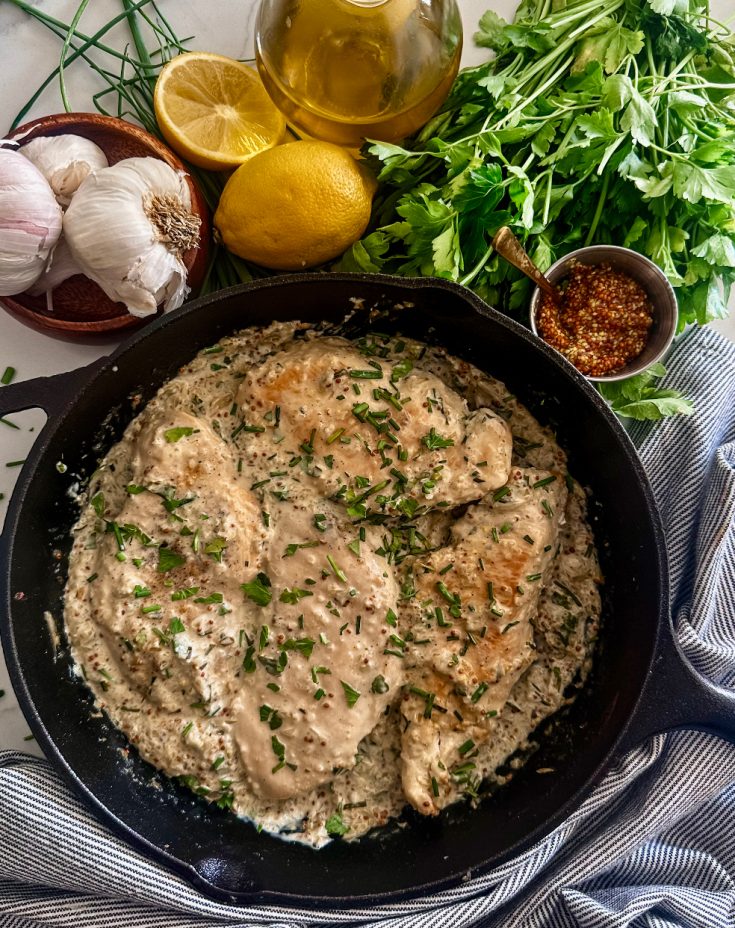 Pan-Roasted Chicken in a Creamy Whole Grain Mustard Sauce