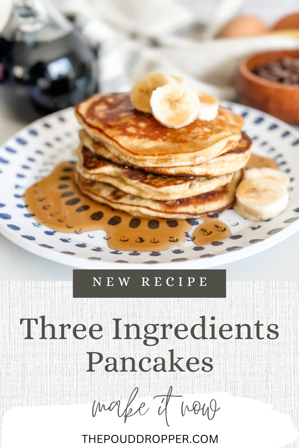 These Three Ingredient Banana Pancakes make for easy protein packed breakfast-that will keep you satisfied for hours!  Perfectly sweet without added sugar! Super simple to make and mouth watering delicious! via @pounddropper