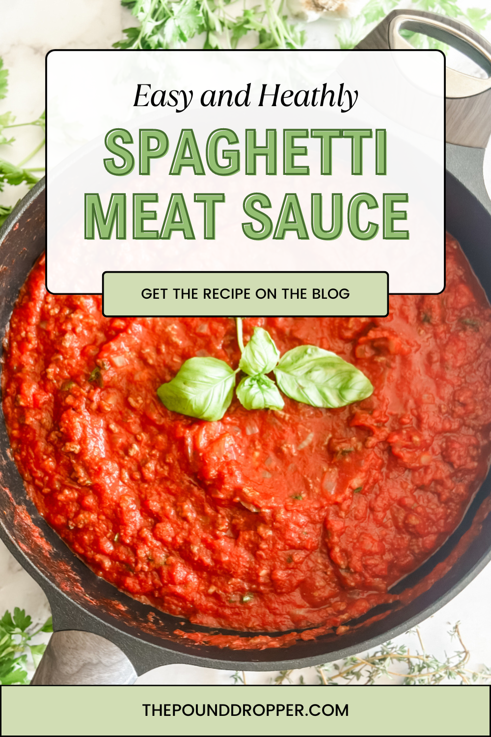 This Easy Healthy Spaghetti Meat Sauce recipe is packed with fresh Italian flavors-with fresh herbs and spices. It’s meaty, thick, and incredibly delicious. This is great served over traditional pasta, protein pasta, or spaghetti squash for a healthy protein packed, low-carb meal.  via @pounddropper