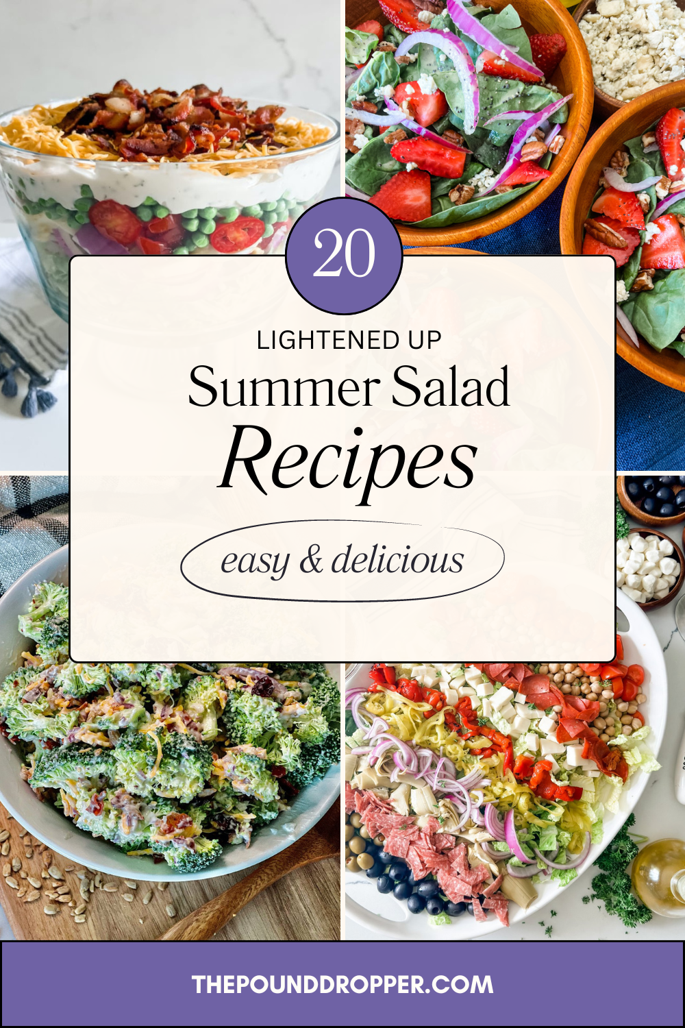 These lightened up salad recipes are perfect for lunch, dinner, or for your BBQ's this summer! Here are 20 lighted up salads that are easy to throw together and taste extra delicious on a hot summer day! via @pounddropper