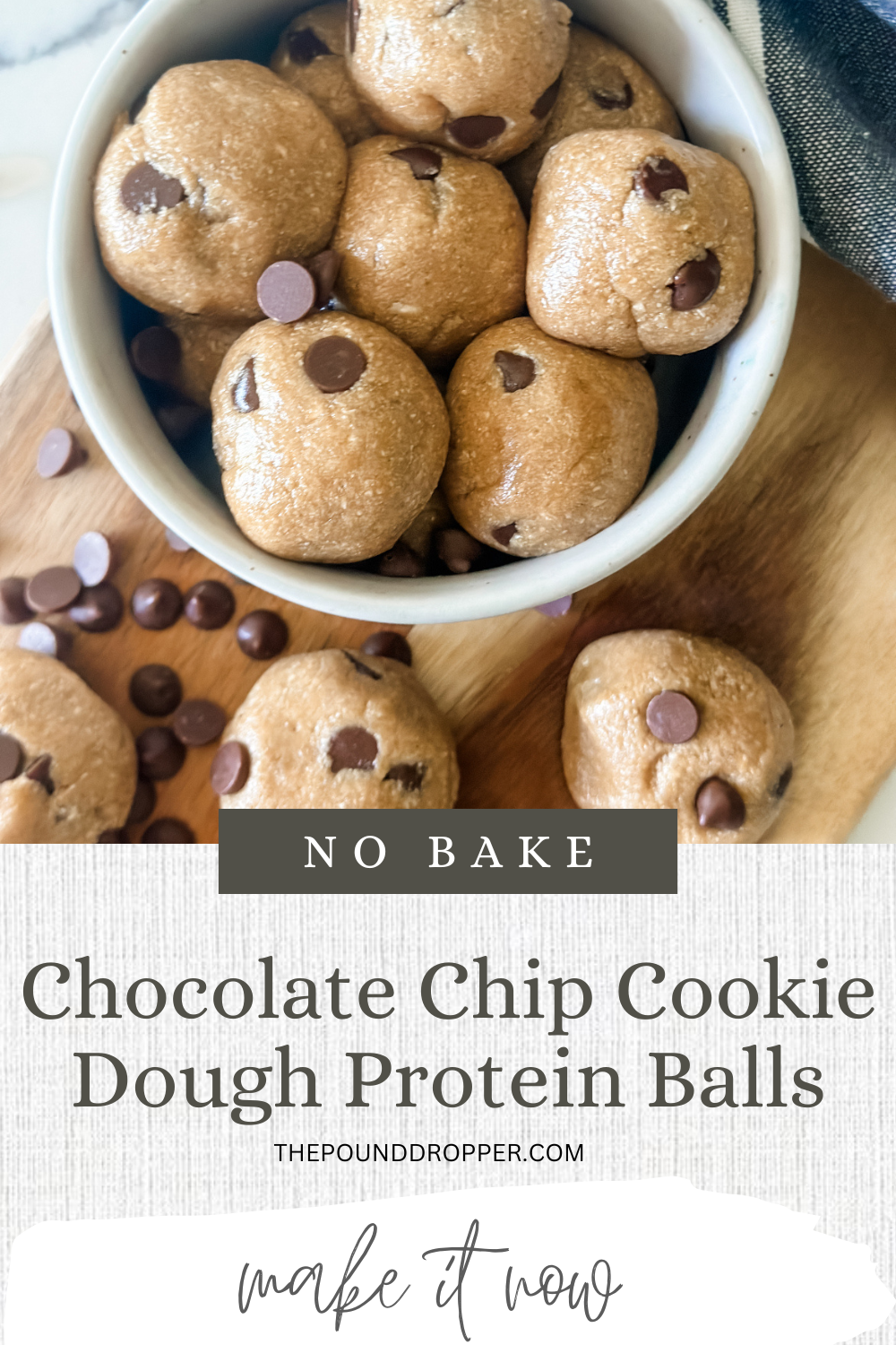 Chocolate Chip Cookie Dough Protein Balls via @pounddropper