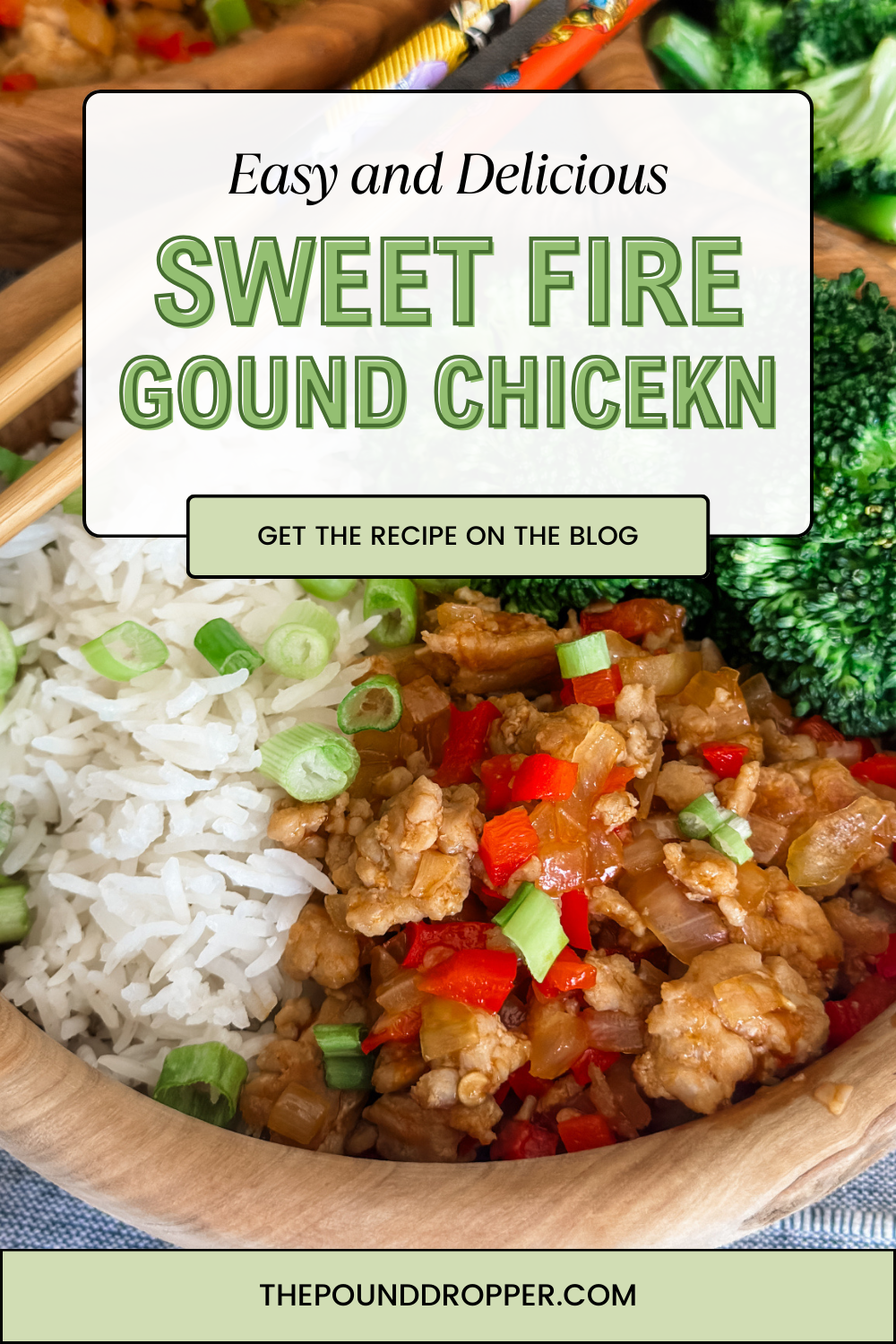 If you're a fan of Panda Express’s SweetFire Chicken then you will love this SweetFire Ground Chicken! Ground chicken sautéed with fresh onions and red bell peppers, all coated in a tangy, sweet, and slightly spicy sauce that will have your taste buds buzzing with delight! via @pounddropper