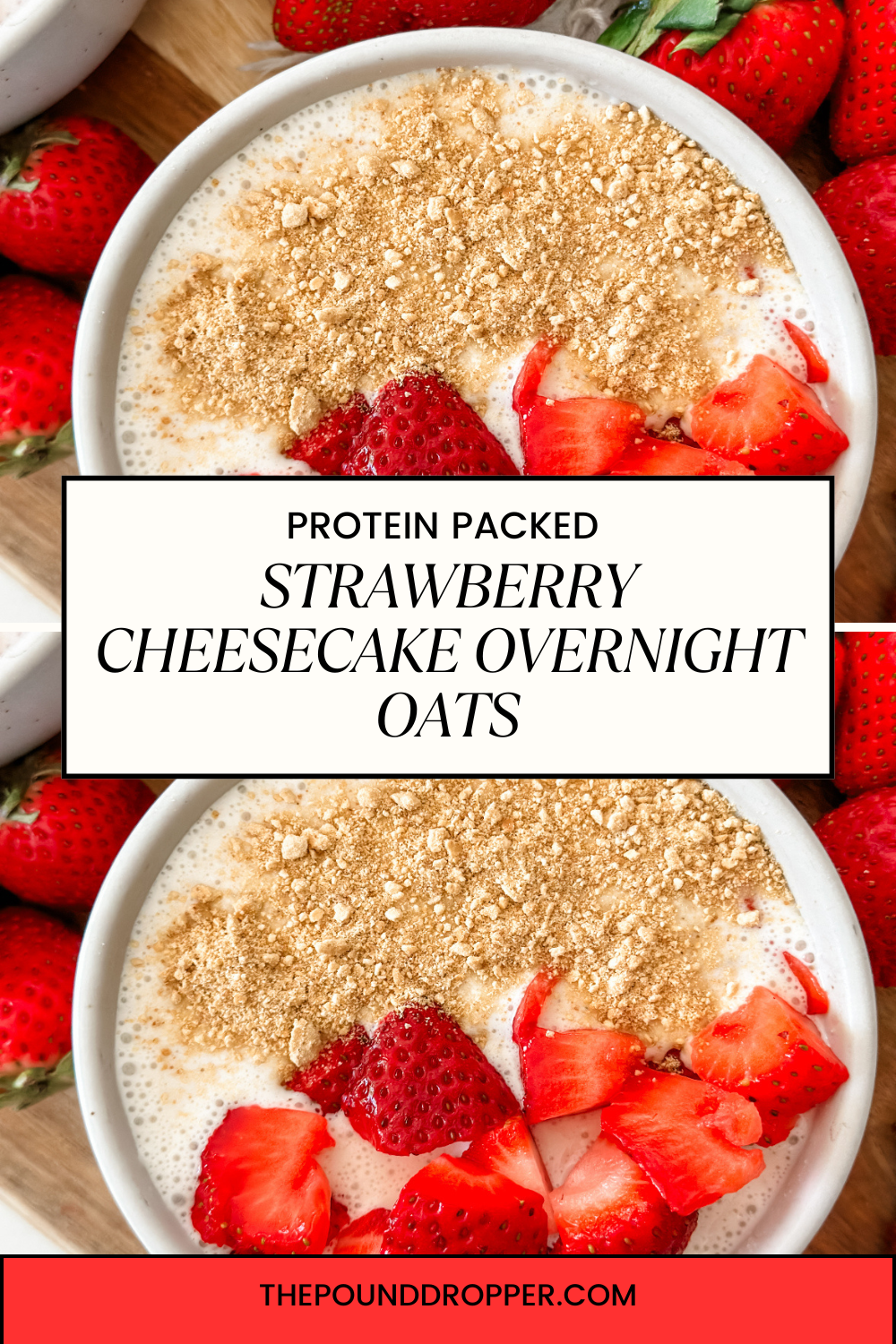 Start your morning with these Protein Packed Strawberry Cheesecake Overnight Oats! This is a tasty make ahead breakfast recipe takes less than 5 minutes to prepare, and packed with nutrient-dense ingredients! It's a healthy, easy, and delicious way to start your day! via @pounddropper