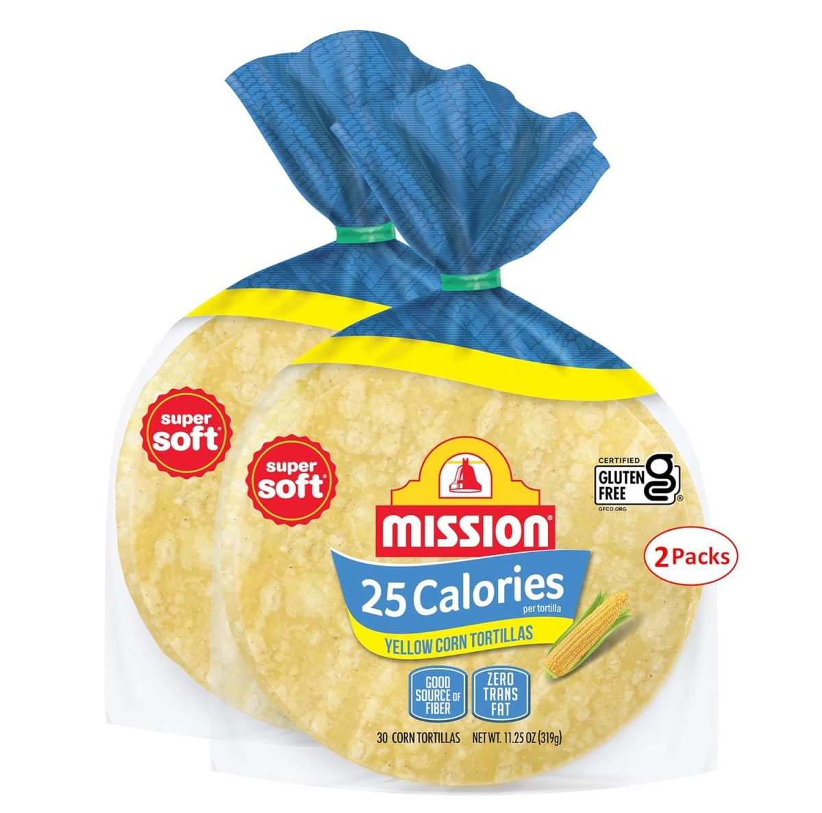 Mission 25 Calorie Yellow Corn Tortillas -- Low Calorie Corn Tortillas - Certified Gluten Free