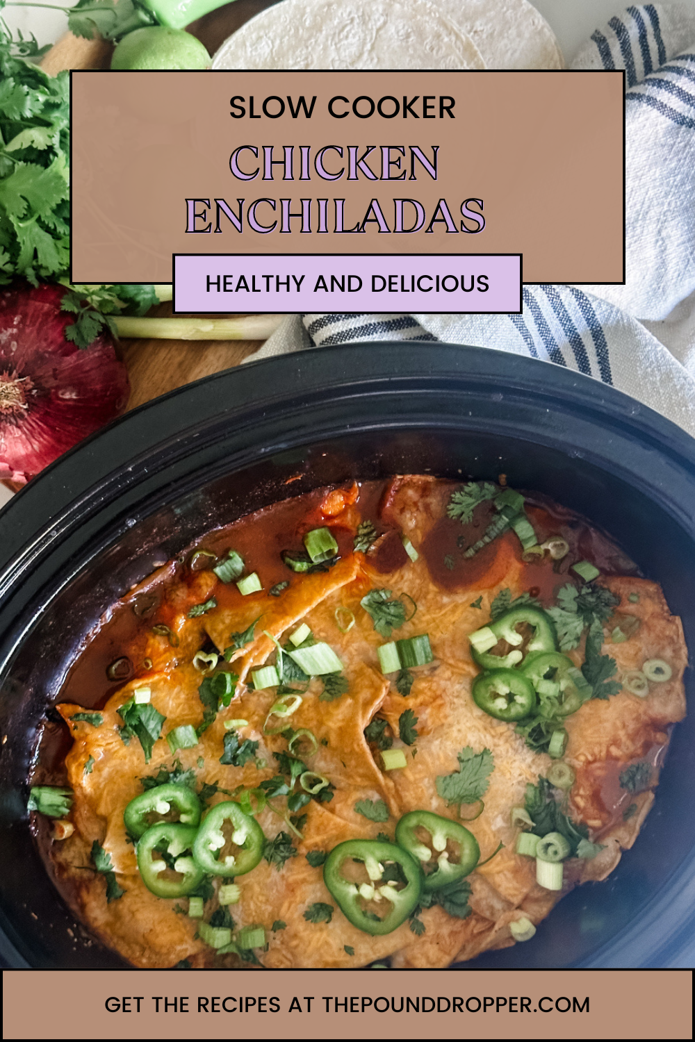 These Slow Cooker Chicken Enchiladas are a family favorite! These have all the flavor of traditional enchiladas but are easier to make! Insanely delicious! via @pounddropper