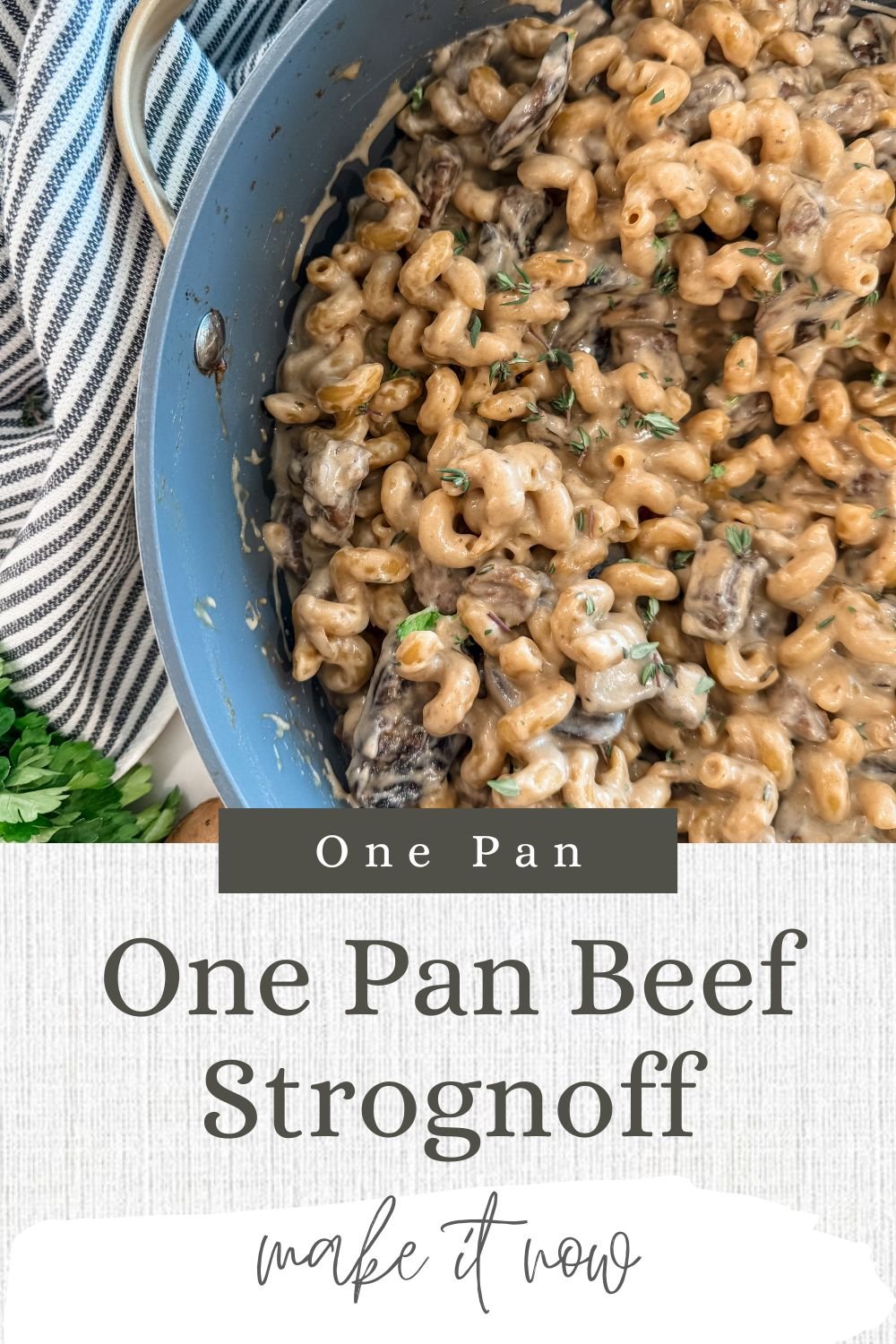 This One Pan Beef Stroganoff is a family favorite- packed with 27 grams of protein and is incredibly delicious! It's made in one pan for an easy clean up! Perfect for those busy weekday nights when you need dinner ready in 30 minutes! via @pounddropper