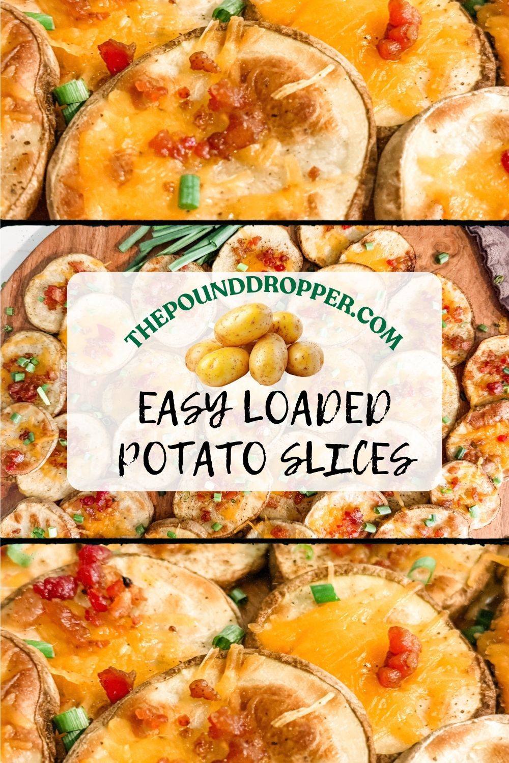 Crispy roasted potato rounds topped with melty cheese, savory bacon crumbles, and fresh chives&mdash;this recipe is simple, crowd-pleasing, and perfect as midday snack, side dish, or a last minute game-day appetizer! via @pounddropper