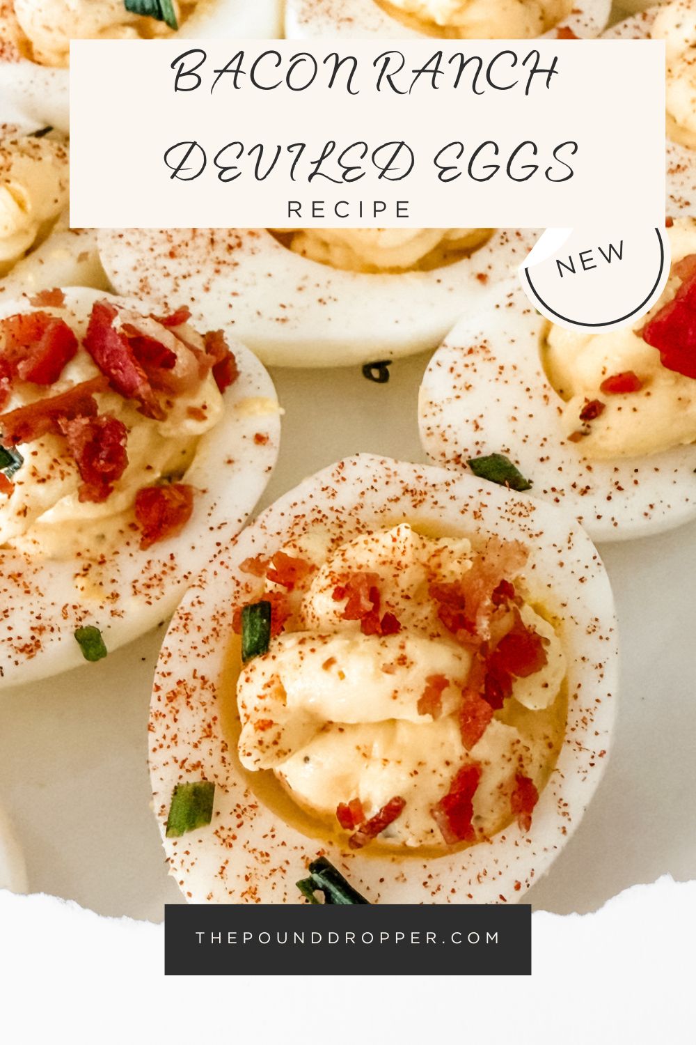 Creamy, crave-worthy deviled eggs filled with a smooth blend of rich egg yolks, tangy ranch seasoning, and a touch of mayo. Each bite is topped with crispy bacon crumbles and a sprinkle of fresh herbs, delivering the perfect balance of flavors. via @pounddropper