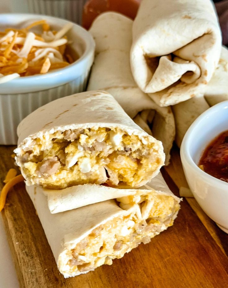 High Protein Sausage Egg Breakfast Burritos